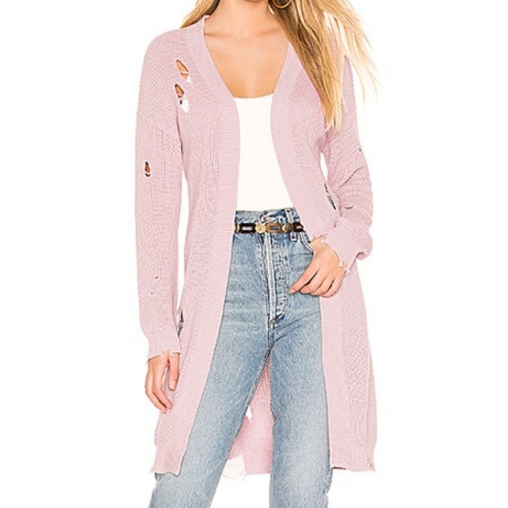 One Grey Day Wyatt Distressed Cardigan in Mauve size Small